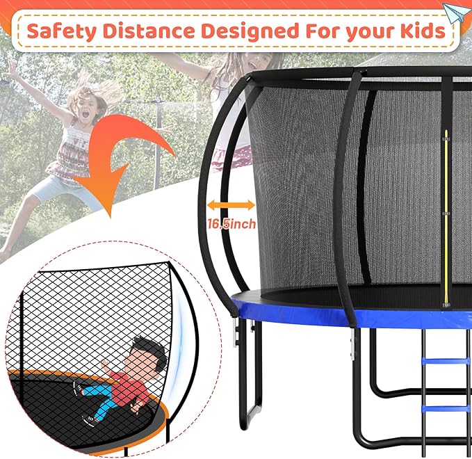 8FT 10FT 12FT 14FT 16FT Trampoline Outdoor, Trampolines for Kids & Adults, Pumpkin Trampolines with Safety Net, Ladder, Coating Metal Frame, ASTM Approved Large Backyard Trampoline for Kids