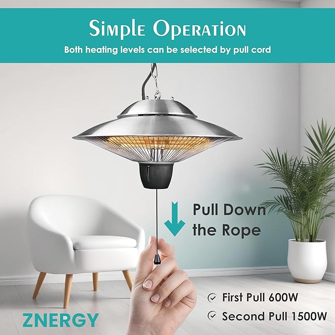 Silver UFO Dual Temp Outdoor Indoor Patio Restaurant Halogen Ceiling Heater Water Proof