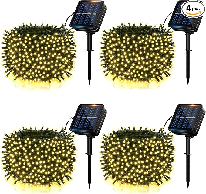 Solar String Lights Outside, 4Pack 480 LED Christmas Lights, 160FT Solar Twinkle Light with 8 Modes Waterproof Outdoor for Christmas Tree Halloween Wedding Garden Patio Yard Decorations(Warm White)