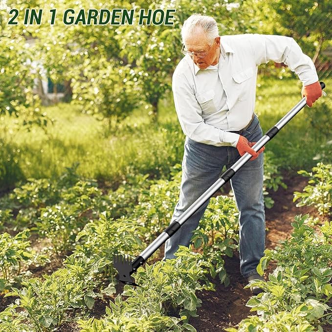 Weed Puller Tool with Long Handle ? 2-in-1 Handle Garden Hoe and Weed Rake, Hoe Garden Tool for Home Gardens, Lawns, and Yards