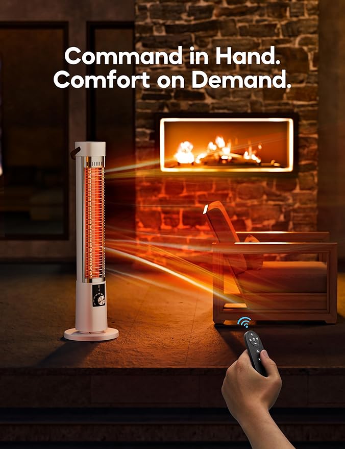 Patio Heater for Outdoor Use, Infrared Electric Outdoor Heater, 1500W Instant Heating, 60-Degree Oscillation, 9 Heat Levels, 9H Timer, Remote, for Garage, Backyard, Large Room, Indoor, 32.2, White
