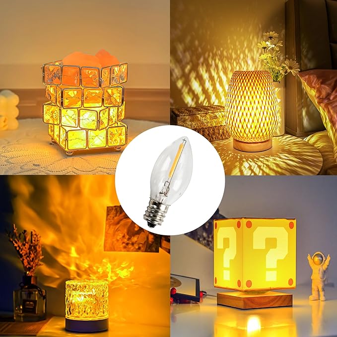 Dazzle Bright 2 Pack 6 FT Accessory Cord with LED Light Bulb E12 Socket White Cord with On/Off Switch Plug, C7 Candelabra Light Bulbs for Holiday Decorations, Christmas Village House, Pumpkin Lights