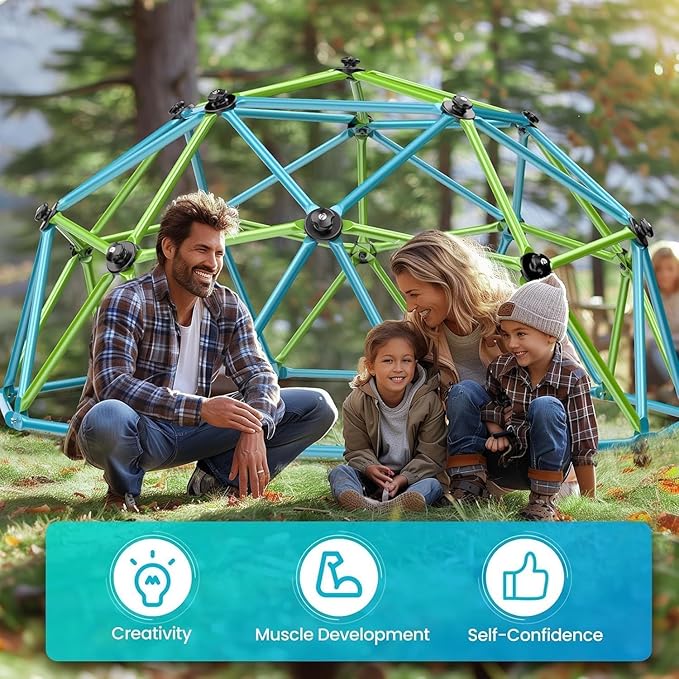 Easyego Climbing Dome, 10FT Jungle Gym with Swing for Kids 3 to 10 Outdoor Play Equipment, Supports 800lbs Toddler Play Set, Anti-Rust & Easy Assembly, Gift for Boys Girls (Green & Blue)