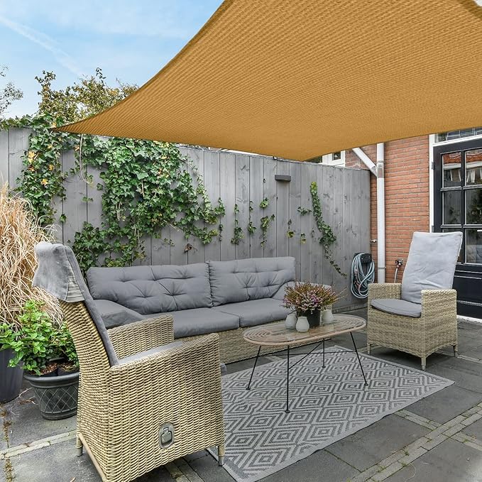 AsterOutdoor Sun Shade Sail Rectangle 12' x 16' UV Block Canopy for Patio Backyard Lawn Garden Outdoor Activities, Sand