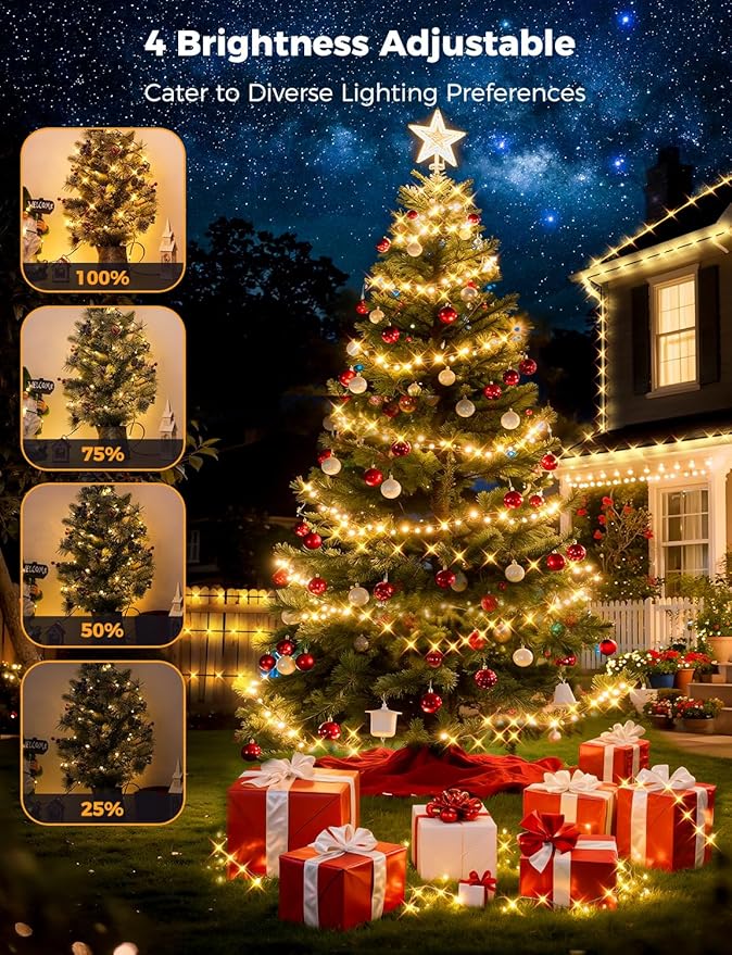 Brightever Christmas Lights for Tree - 1100 Bulbs 360FT, Plug-in Christmas Outdoor Lights with Remote, 8 Lighting Modes, 3 Timers, Dimmable, LED String Light for Indoor Xmas Decorations (Warm White)