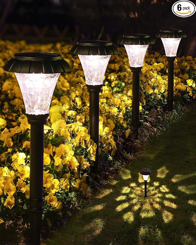 Solar Pathway Lights,6 Pack Solar Lights Outdoor Waterproof,Outdoor Solar Lights for Yard,Lawn,Patios, Garden,Landscape,Walkway,Driveway