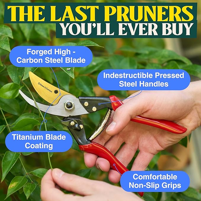 Haus & Garten ForgedPRO 8.75 Heavy Duty Professional Titanium Bypass Pruning Shears - Use As Pruners, Garden Shears, Handheld Pruning Shears For Gardening, Clippers, Garden Scissors, Pruner Tool