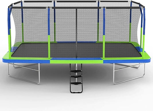 Rectangle Trampoline, Square Trampolines with Enclosure Net, Outdoor Backyard Recreational Exercise Gymnastics Trampoline Superior Bounce