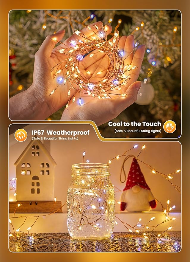 6 Pack 120LED Fairy Lights Battery Operated, 10Ft Twinkle Lights with Timer, Waterproof Silver Wire Starry Firefly Light for DIY Wreath Weeding Indoor Outdoor Christmas Decorations