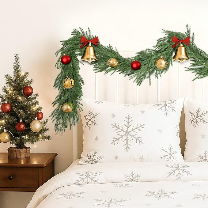 9FT Christmas Norfolk Pine Garland, Artificial Pine Needles Winter Garlands Faux Greenery Fake Garland for Holiday Fireplace,Table, Window, Stairs, Mante, Indoor Outdoor Decor (1 Pack, 9 FT)