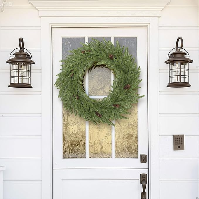 HOMCOM 24 inch Christmas Wreath with Pine Cones, Artificial Norfolk Pine Wreath with 88 Realistic Branches for Door, Wall, Window, Indoor Decoration, Green