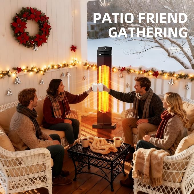 1500W Electric Patio Heater, 36inch Infrared Heater with Remote, IPX5 Waterproof Infrared Tower Space Heater, 2 Heat Levels, 12H Timers, Tip-Over & Overheat Protection for Garage, Indoor, Home