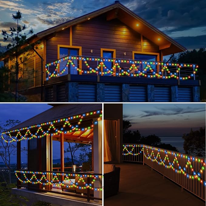 XTF2015 Christmas Lights Outdoor Color Changing 40FT 380 LED Christmas String Lights Extendable 8 Modes, Waterproof Half Round Christma s Light for House Roof Eaves Garden Patio(Multicolor)
