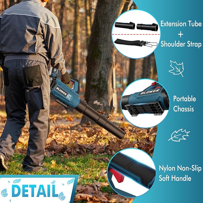 Leaf Blower Cordless (Upgraded) - 630CFM/160MPH, 21V Powerful Electric Cordless Leaf Blower with 2 x 4.0Ah Batteries and Charger, Battery Powered Leaf Blowers for Lawn Care, Patio, Yard, Dust, Snow