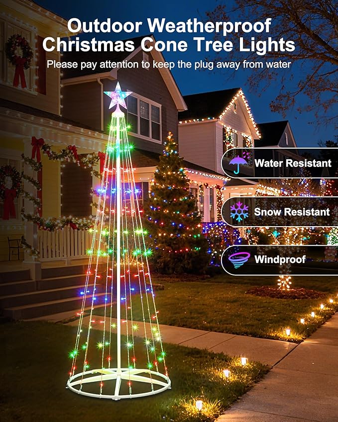 2 Pack Smart Christmas Cone Tree Light - 5FT 130 LED & 6FT 154 LED Artificial Tree with Star Topper, Music Sync, DIY RGB Light Show for Indoor/Outdoor Decorations
