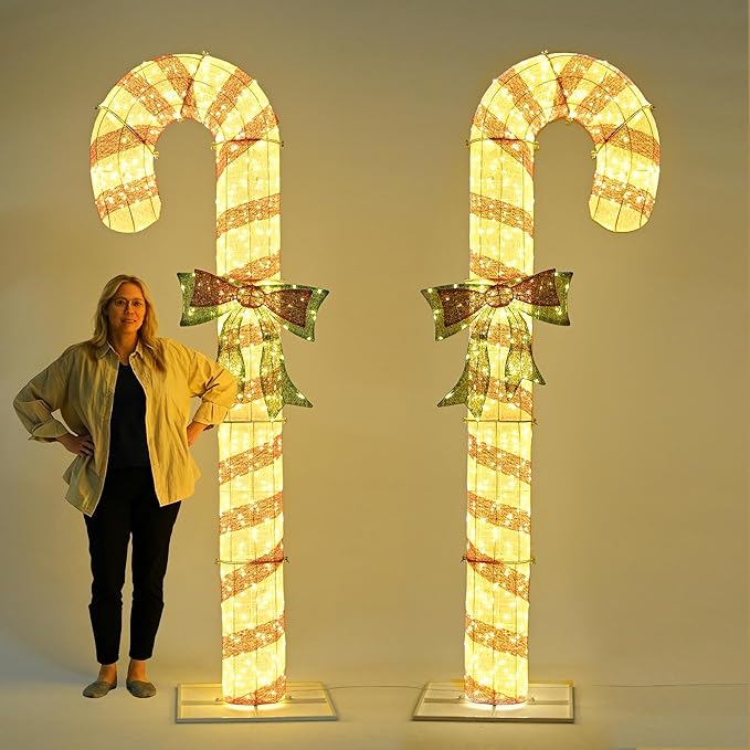 AW 2-Packs 8FT Pre-Lit Christmas Candy Cane Giant 3D with 660 LEDs Light Outdoor Yard Decorations with Timer Function, Xmas Holiday Display Outside Large Lighting Show