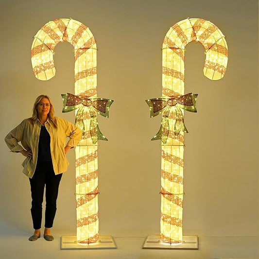 AW 2-Packs 8FT Pre-Lit Christmas Candy Cane Giant 3D with 660 LEDs Light Outdoor Yard Decorations with Timer Function, Xmas Holiday Display Outside Large Lighting Show