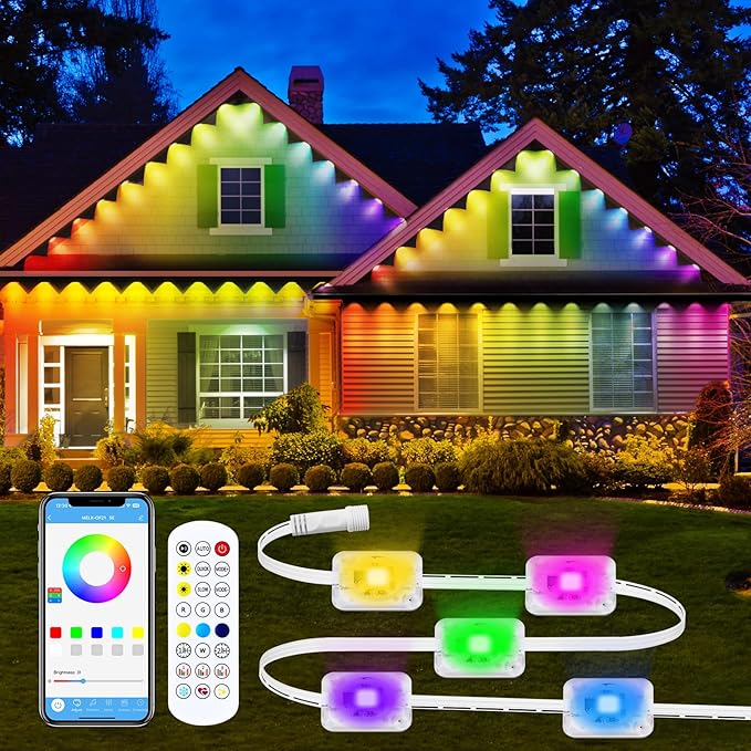 Permanent Outdoor Lights for House, 2026 New RGB Smart LED Eave Lights with Remote Control, P67 Waterproof Smart Eternity Eaves Lighting for Christmas (50FT)