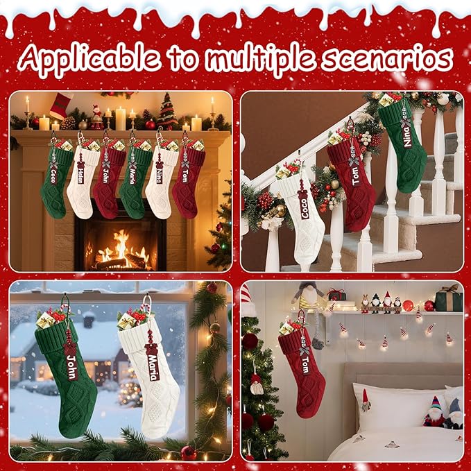Christmas Stockings 18 Inches,Long Knitted Stocking with Name Tags, Christmas Decoration Hanging Stockings Fireplace Xmas Tree Ornaments for Home Family