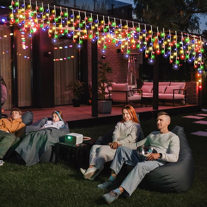 118 ft 1248 LED Christmas Outdoor Icicle Lights LED Fairy String Hanging Lights Waterproof with 8 Modes Timer for Christmas Decorations Wedding Holiday Party Roof Yard, Multicolor