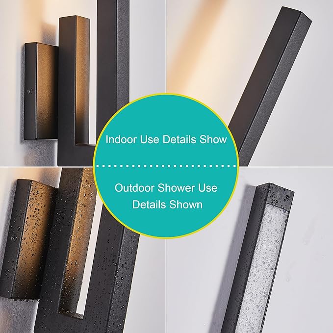 15" Ht Modern Minimalist Linear Outdoor Wall Light,3000K 13W Integrated LED,Textured Black Anti-Rust Metal,Wet Rated for Exterior House, Porch & Patio,Garage,Yard Front Door,Garden.