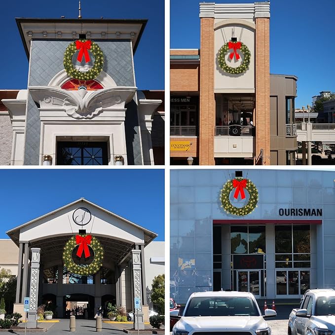 Solar Extra Large Christmas Wreath72Inch Pre-Lit Solar 600 Led Warm White Lights Holiday Artificial Decor Lighted Wreath Outdoor Store Business Garage Green Christmas Decorations (7201)