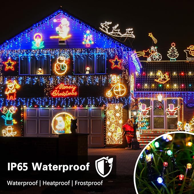 Toodour Solar Christmas Lights Outdoor, 2 Packs Total 144ft 400 LED Solar String Lights with 8 Mode, Outdoor Christmas String Light for Garden, Patio, Fence, Balcony, Xmas Tree Decor - Multicolor