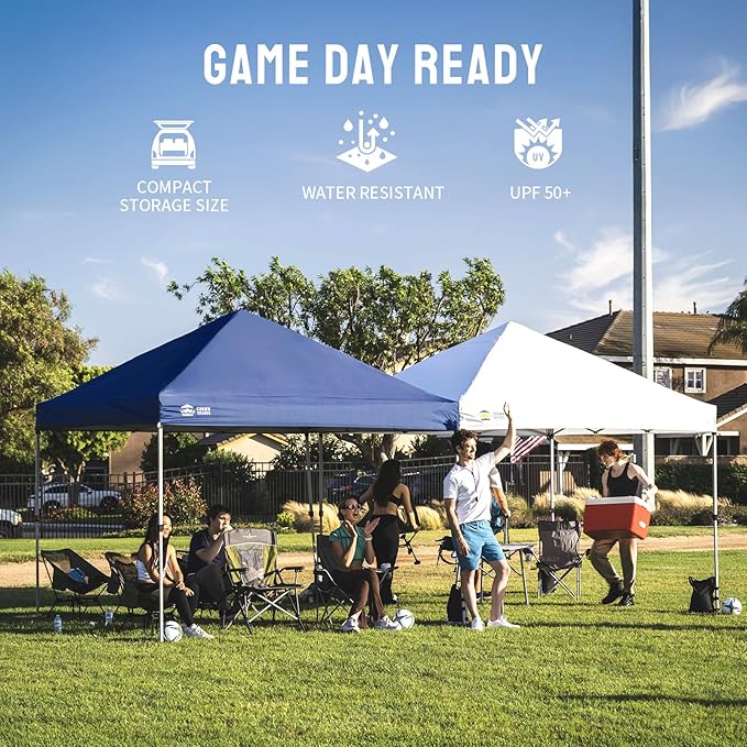 CROWN SHADES 8x8 Pop Up Canopy, Patented Center Lock One Push Instant Popup Outdoor Canopy Tent, Newly Designed Storage Bag, 8 Stakes, 4 Ropes, Silver-Coated Navy Blue