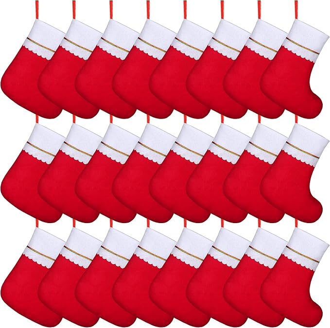 ANVAVO 24 Pack Christmas Stockings 15 Inch Red Felt Xmas Stockings Christmas Tree Hanging Ornaments for Xmas Wall Fireplace Door Window Decorations