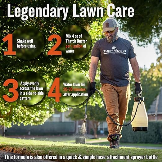 Turf Titan Thatch Buster Lawn Aerator & Grass Dethatcher (1 Gallon) ? All-Natural Liquid Soil Loosener & Conditioner for Green Grass ? Healthy Soil in 45 Days ? Covers Up to 32,000 Sq Ft
