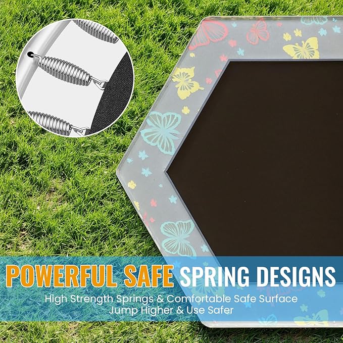 LAMERGE 55" 7-in-1 Round Trampoline for Kids Boys & Girls Ages 1-8, Indoor & Outdoor Trampoline for Fun, Adjustable Height Handrail ＆ Enclosed Safety Net ＆ Durable Designs for Toddlers Children