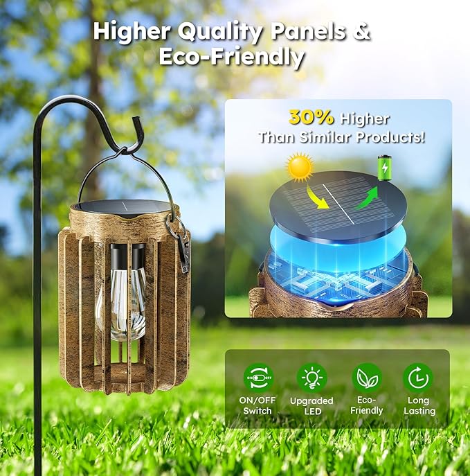 Solar Lanterns Outdoor Waterproof, Brighter Up to 12 Hrs Outdoor Hanging Solar Lights, Outside Hanging Lanterns for Garden Porch Patio Yard Decor, Gifts for Women Mom Father 4 Pack