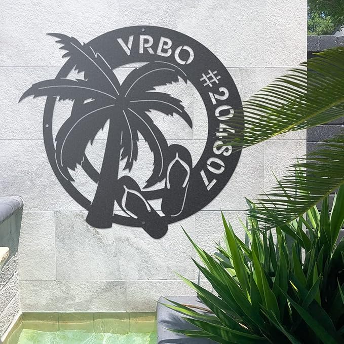 RealSteel - Tropical Oasis Monogram - Custom Wall Art for Beachfront Properties or Vacation Rentals - Great for Backyards, Pools and Patios - Summer Fun, Palm Trees and Sandals (36", Textured Silver)