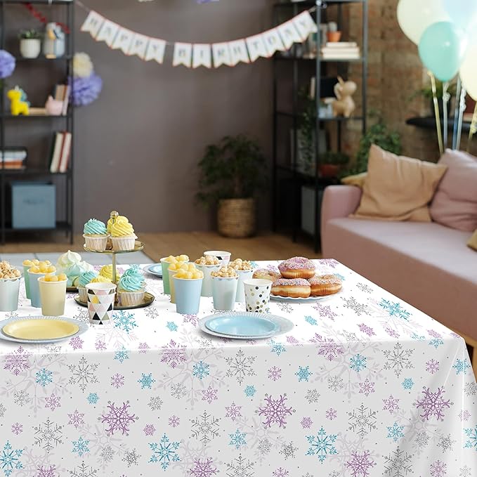 12 Pieces Christmas Snowflake Party Tablecloth Decorations,Plastic Purple and Blue Winter Wonderland Table Cover for Winter Christmas Birthday Holiday Party Decorations and Supplies,54x108 inch