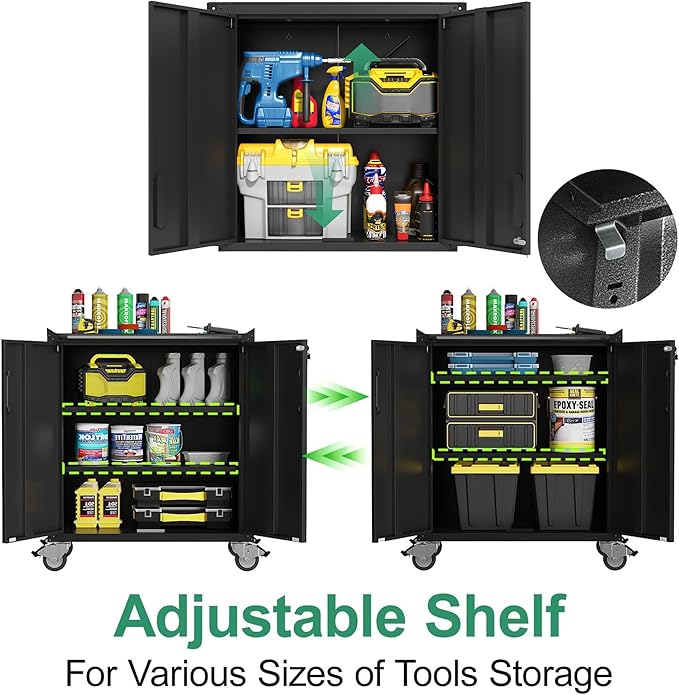 Metal Tool Cabinet,Garage Storage Cabinet System,Wall Cabinet & Locking Rolling Tool Cabinet with Doors and Adjustable Shelves,Steel Tool Cabinets for Home (5 Pcs-StyleC, Black)