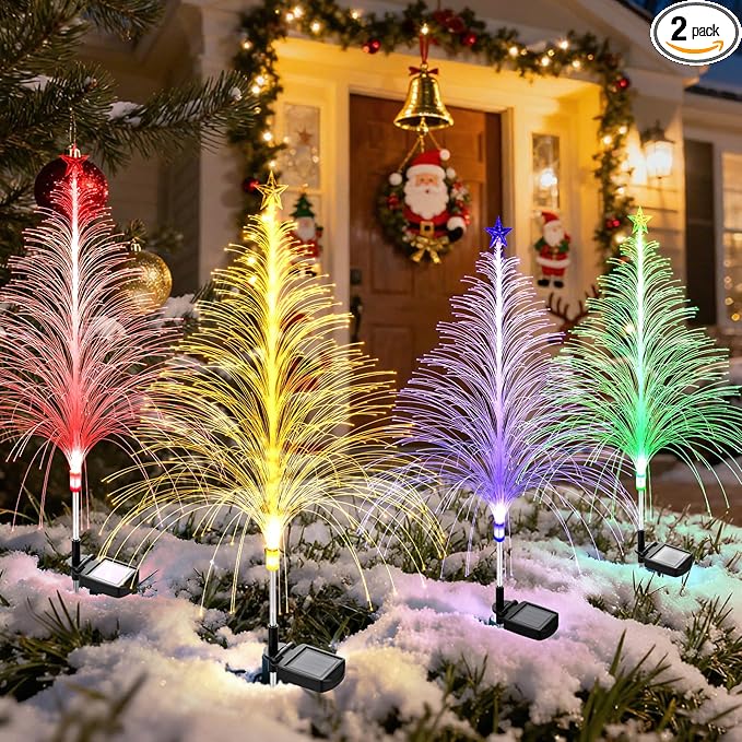 6 Packs Christmas Tree Solar Garden Light with Multi-Colored Change, Auto ON/Off Outdoor Yard Light, Solar Lighting for Garden, Porch, Christmas and Festival Decoration (S_Size)