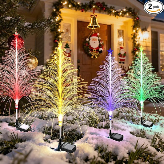 6 Packs Christmas Tree Solar Garden Light with Multi-Colored Change, Auto ON/Off Outdoor Yard Light, Solar Lighting for Garden, Porch, Christmas and Festival Decoration (S_Size)