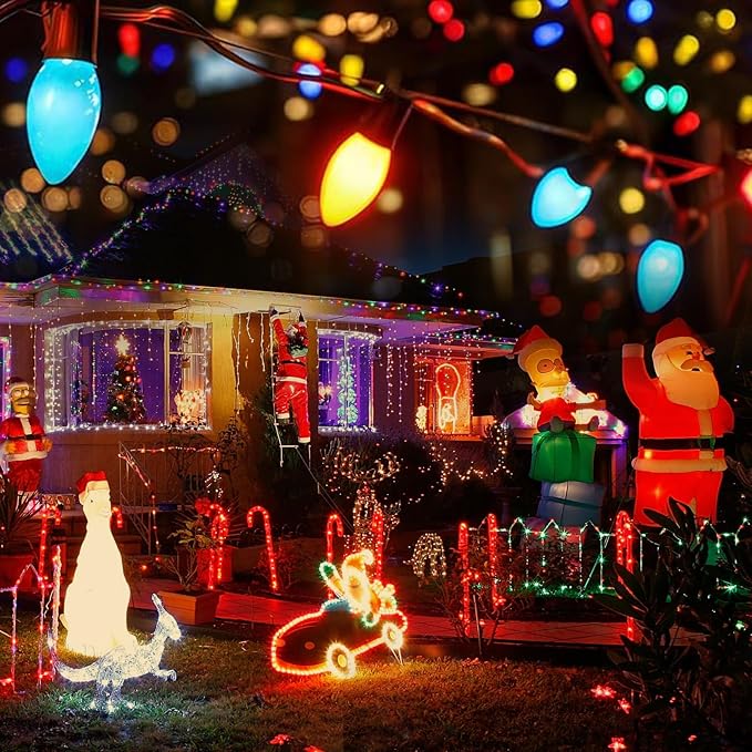 C7 Christmas Lights Outdoor Multicolor 5W,25Ft Incandescent Vintage String Lights with 27 Glass Bulbs,Green Wire,Waterproof for Outdoor Decor (Roofline,House,Garden,Patio)