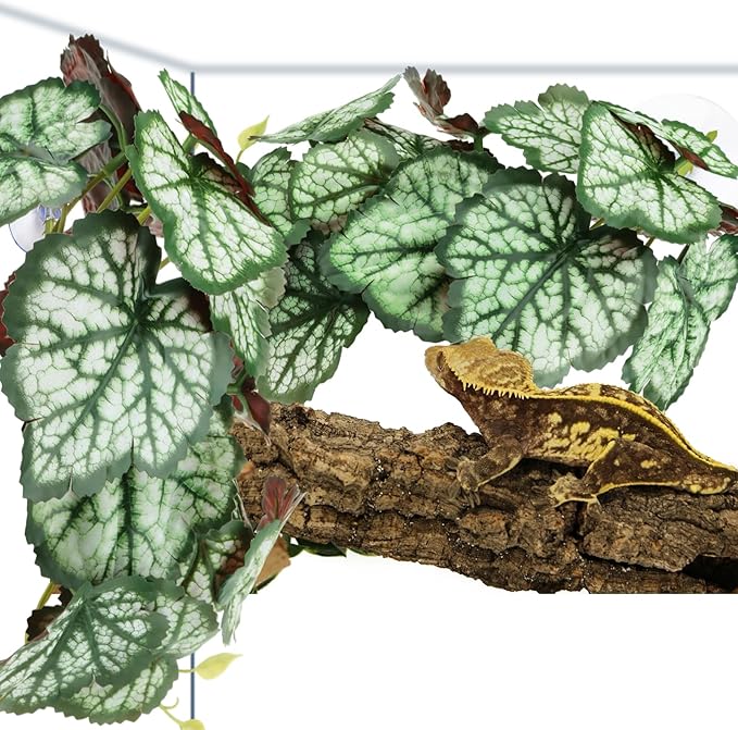 2 Pack Reptile Plants for Terrarium, Artificial Leaves Habitat Decorations with Suction Cups, Terrarium Hanging Plants Vines for Bearded Dragons Lizards Snake Geckos Frogs - Green