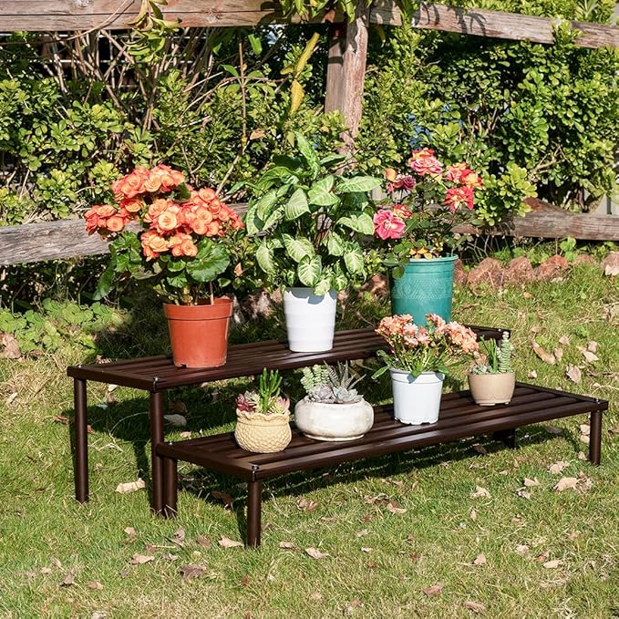 Metal Plant Stand, Rust-proof Aluminum Display Rack, Plants Display Stands Decoration Racks for Living Room Garden Balcony Patio (Ebony, 42.5Inch Low Leg)