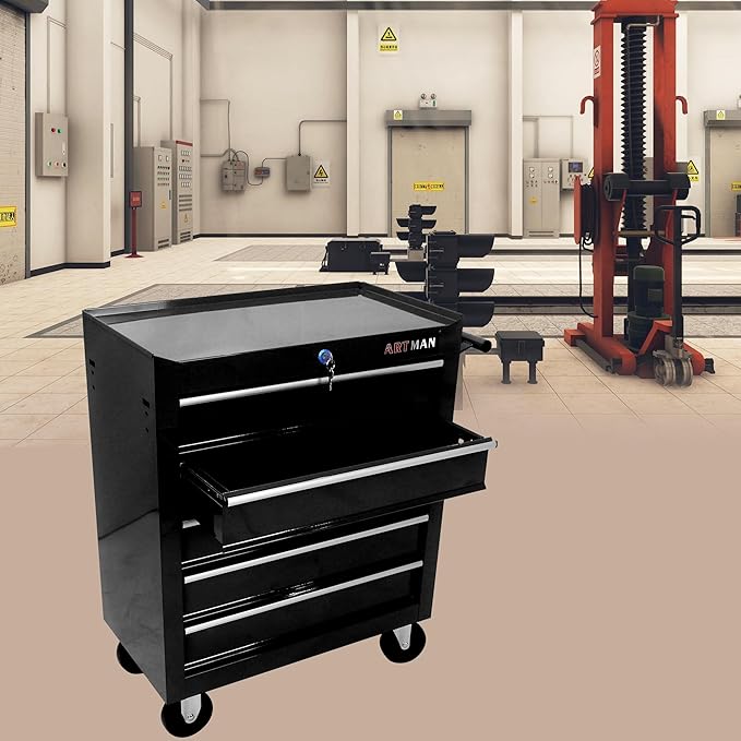 RYH 5Drawers Rolling Tool Chest & Tool Box on Wheels | Heavy Duty Metal Cart with Ball Bearing Drawers | Fits US General Tool Box for Garage Storage (Black, 5 Drawers£¨29.9 H ¡¿ 24.2 W ¡¿ 12.9 D)