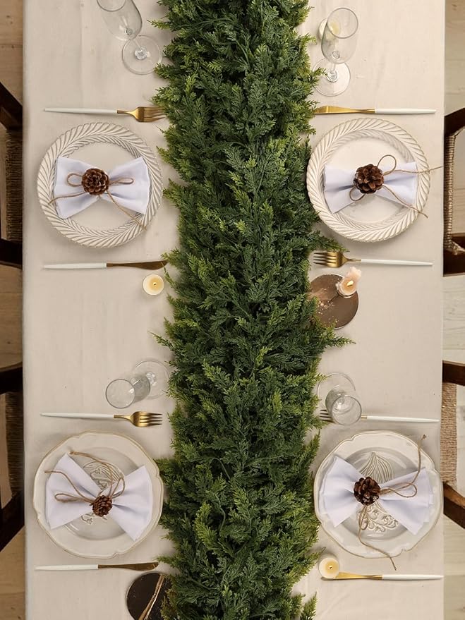 9ft Christmas Cedar Garland with Soft Thickness Pine, Artificial Green Faux Cedar Pine Garland for Mantle Fireplace Indoor Outdoor Holiday Party Home Decoration（4 Pcs）