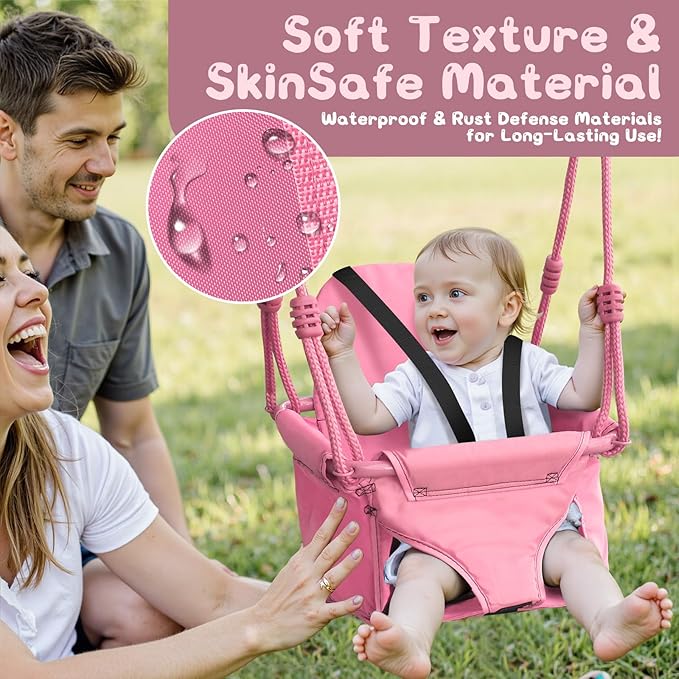 2-in-1 Toddler Swing Set with Foldable Stand, Baby Swingset with 2 Types of Anchors for Indoor & Outdoor, 1 Belt & 1 Soft Swing Seat with Safety Harness & Height Adjuster for 6 Months and Older Kids
