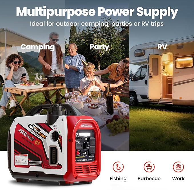 maXpeedingrods 2400 Watt Portable Inverter Generator Gas Powered, Bluetooth? App Remote Data Monitor,Only 33lbs, Compact and Lightweight for Outdoor Camping, Home Use