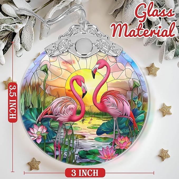 Flamingo 2025 Ornaments for Christmas Tree, Stained Glass Christmas Decoration, Holiday Decor, Gift Idea for Lovers