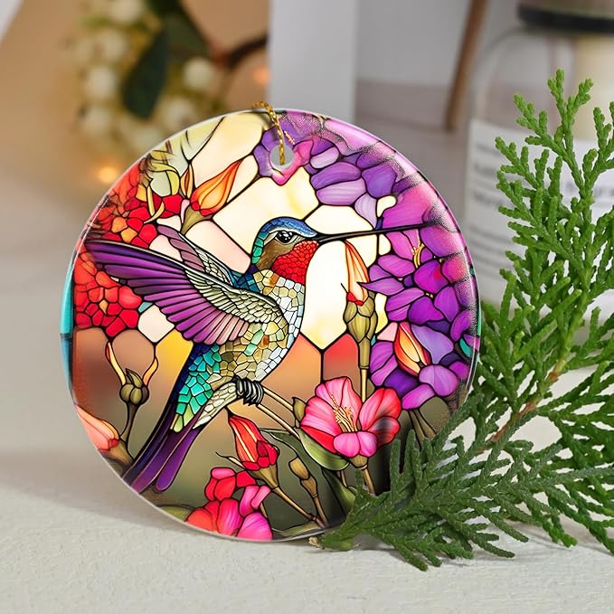 Hummingbird Christmas Ornament - Ceramic Keepsake Gift for Christmas Tree - Ornaments for Hummingbird Lovers