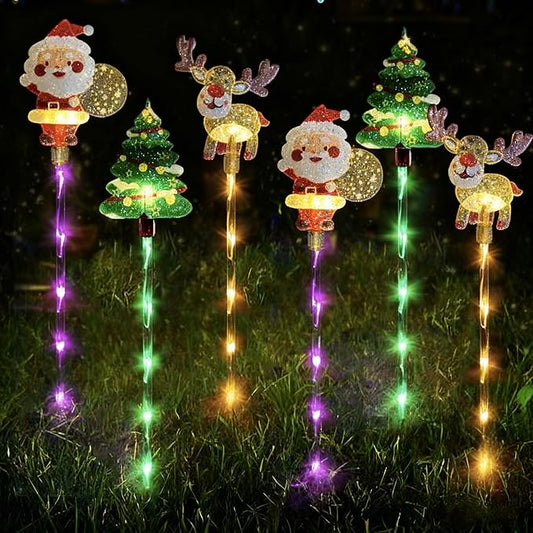 6-Pack of Moving Christmas Lights, LED Solar Christmas Lights Outdoor Waterproof, Moving Christmas Tree & Reindeer Decorations for Yard, Garden, Courtyard, and Path, Easy to Install (A, Battery)