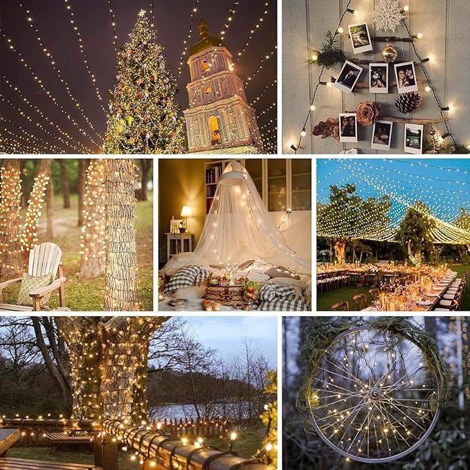 4 Pack 180FT Solar String Lights for Outside, Super Bright 320 LED Solar Christmas Lights Outdoor Waterproof with 8 Modes, Green Wire Solar Twinkle Fairy Lights for Xmas Tree Party Yard (Warm White)