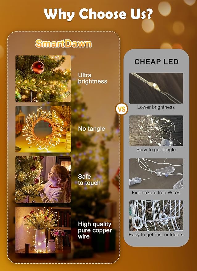 4 Pack 120 LED Fairy Lights Battery Operated, 10Ft Twinkle Lights with Timer, Waterproof Silver Wire Starry Firefly Light for DIY Wreath Weeding Indoor Outdoor Christmas Decorations