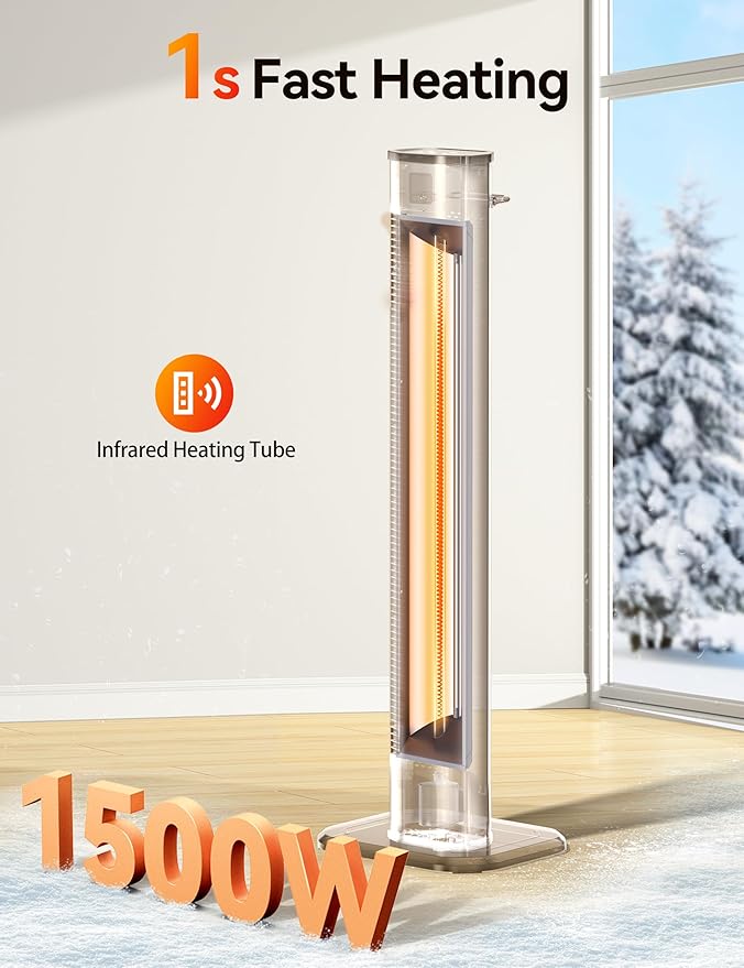 VAGKRI Outdoor Heaters, 1s Heating Carbon Infrared Patio Heaters With Remote, 9 Heat Levels, 24H Timer, IPX5 Waterproof, 42in Electric Space Heaters for Home, Office, Restaurant, Patio, and Garage